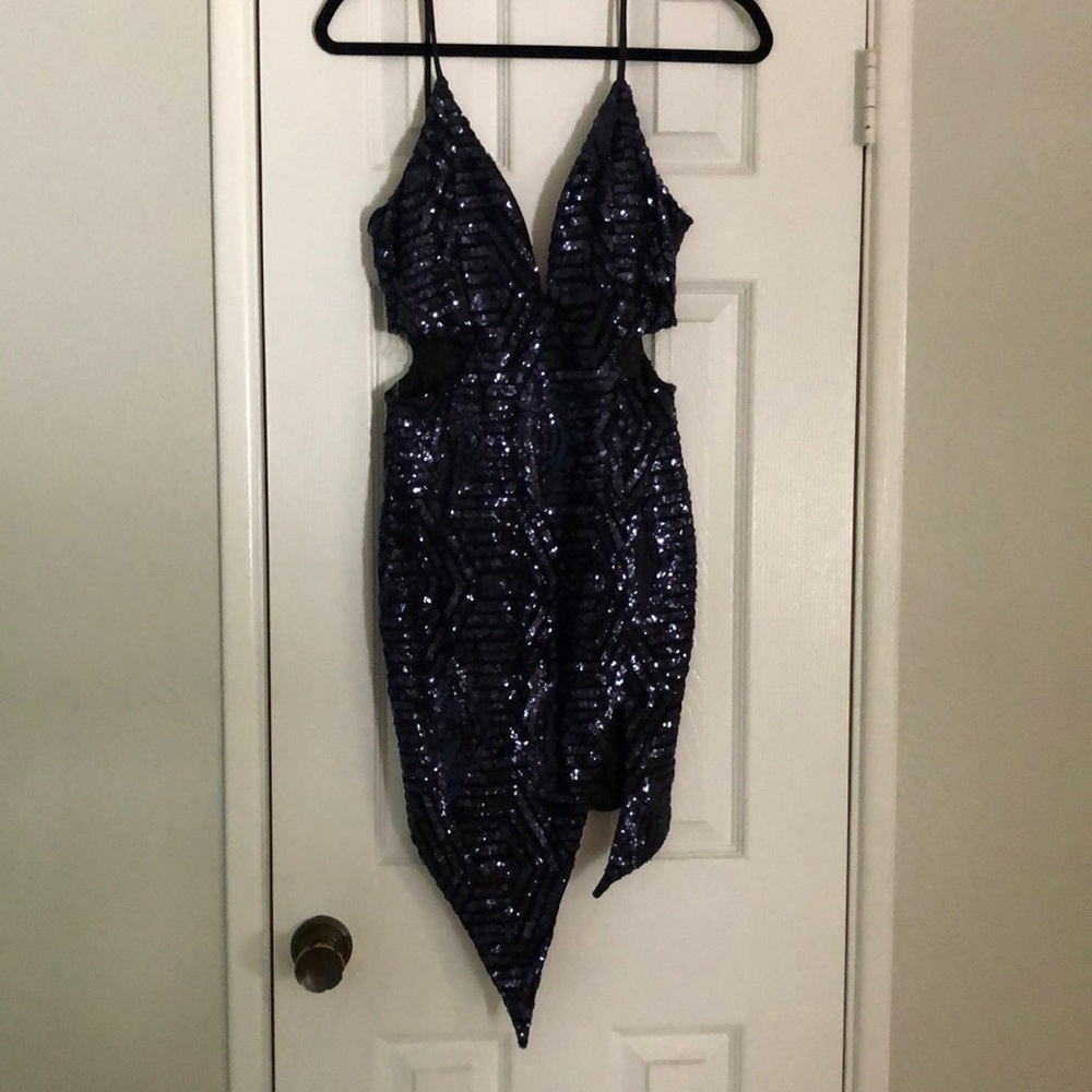 Blue Sexy Evening Sequined Dress